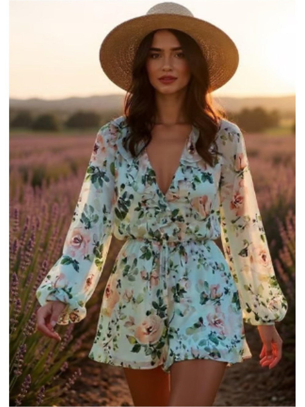 Yumi Kim Maya Romper Sunday Rose Aqua Print Feminine Romantic Chiffon Medium